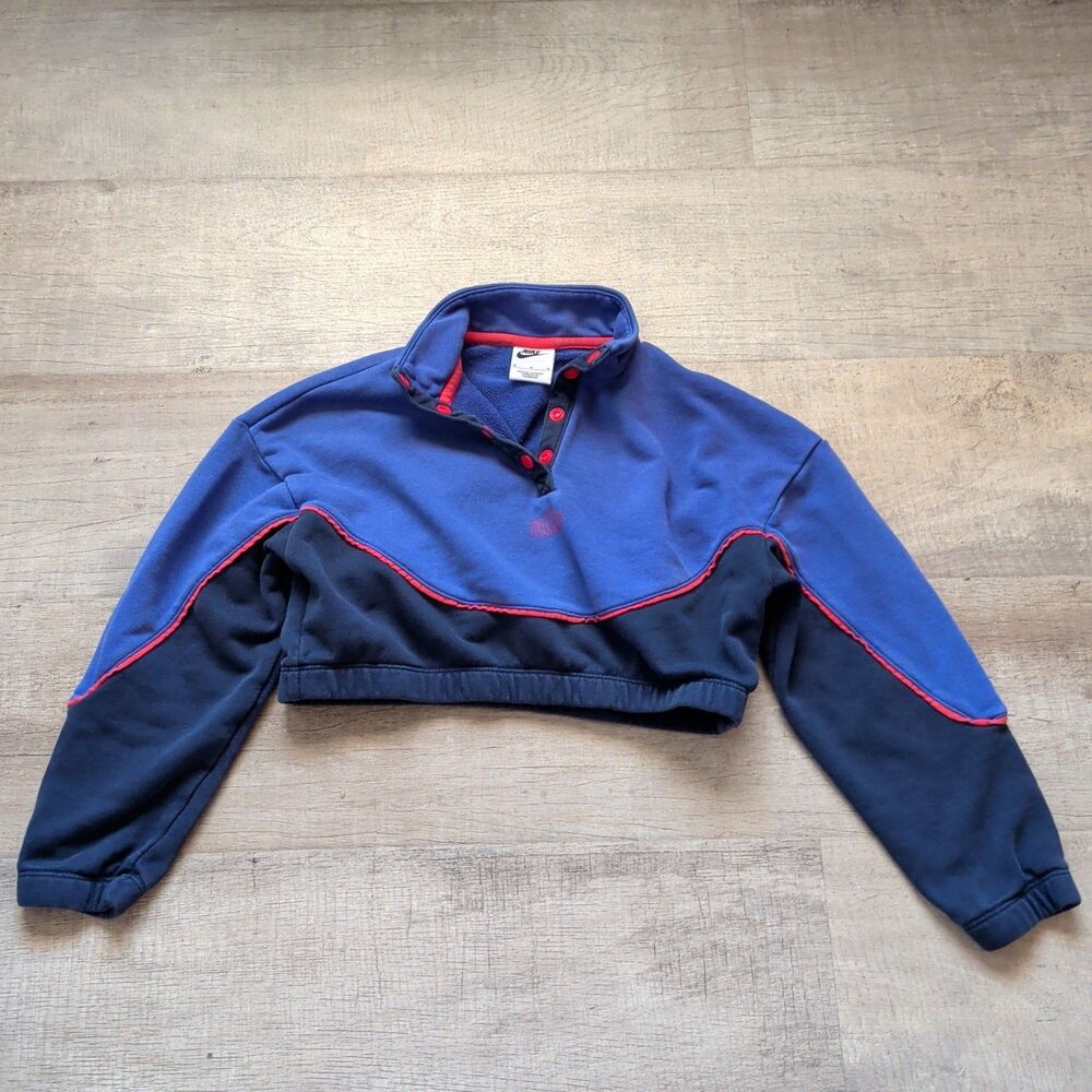 Nike Kids Girls Blue Red Cropped Pullover Sweatshirt Size M